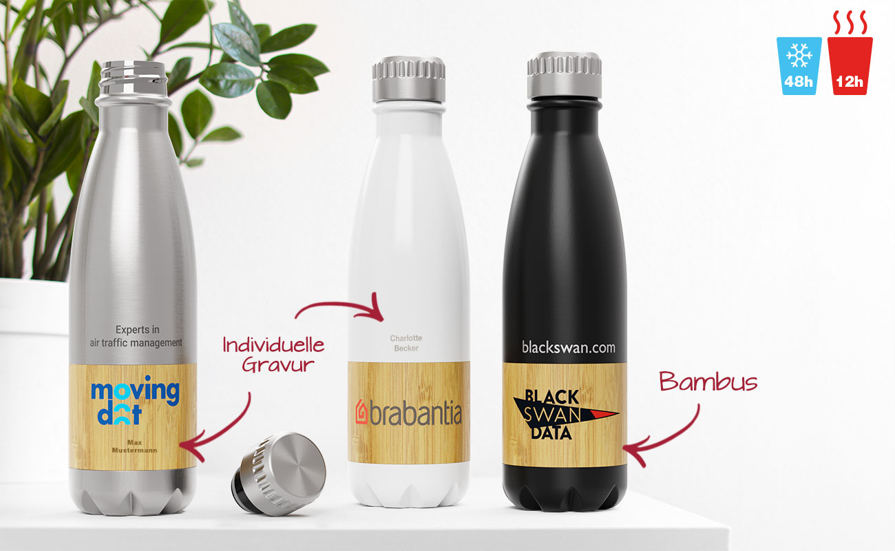 Nova Bamboo - Wasserflaschen aus Bambus mit Logo